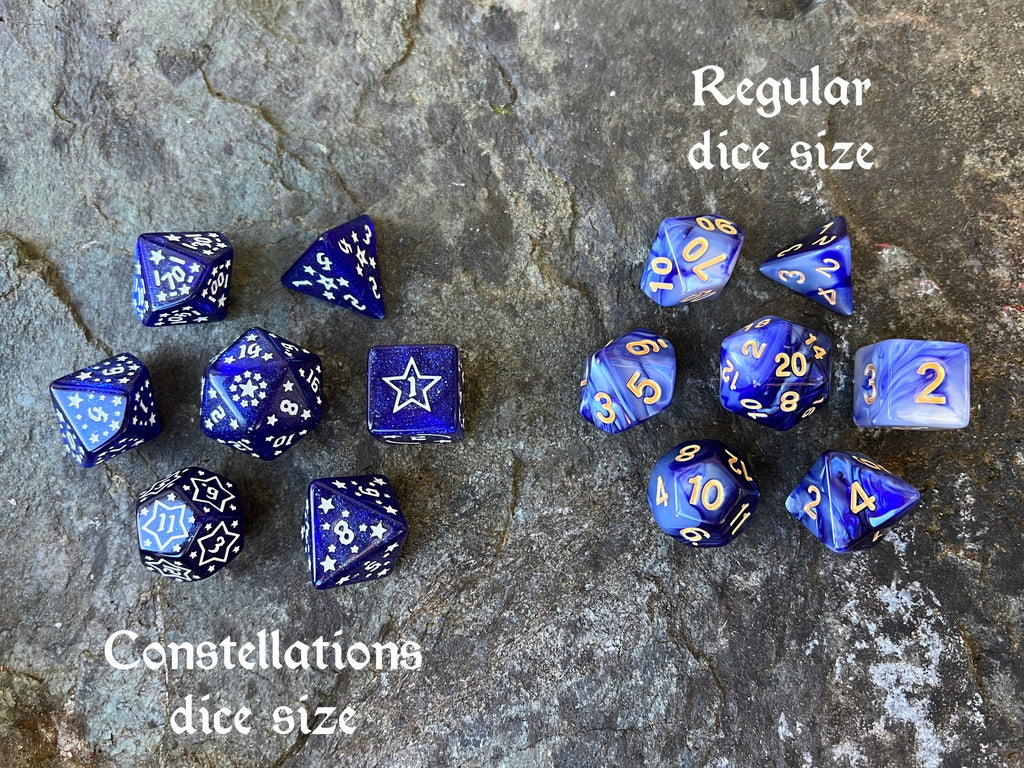 Shimmer Light Green Yellow "Teal Constellation" DnD 7 Polyhedral Dice Set in Potion Flask